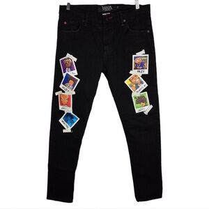 Boondocks Polaroid Graphic Black Denim Jeans Sz 42 x 34 With Keychain Attached